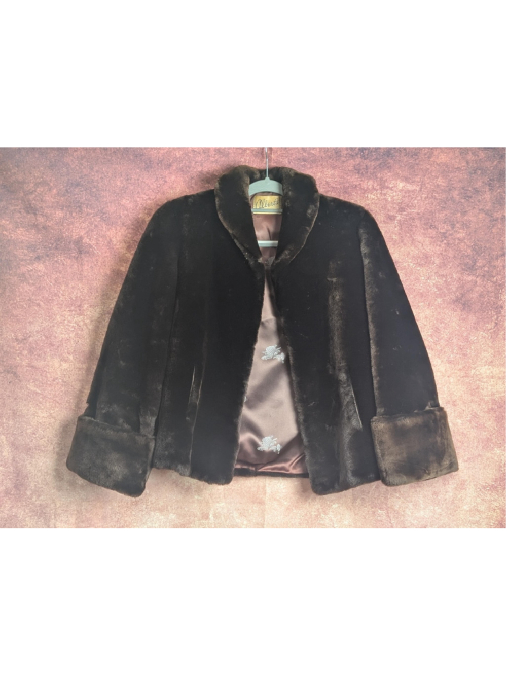 Vintage 1950s Faux Fur Jacket Brown Cropped Coat Albert's Mt Vernon IL Turn